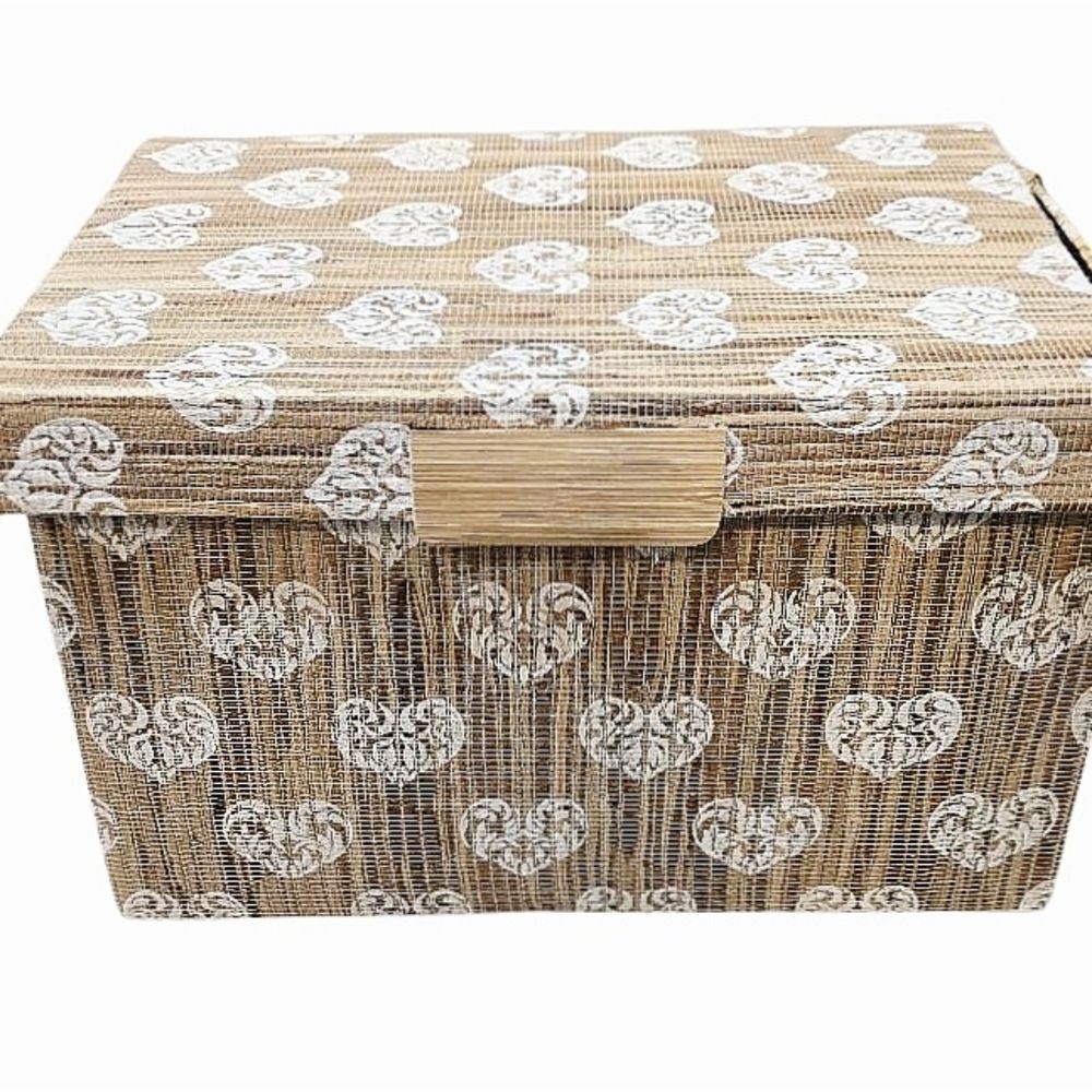 Handcrafted In Indonesia Heart Patterned Decorative Storage Basket